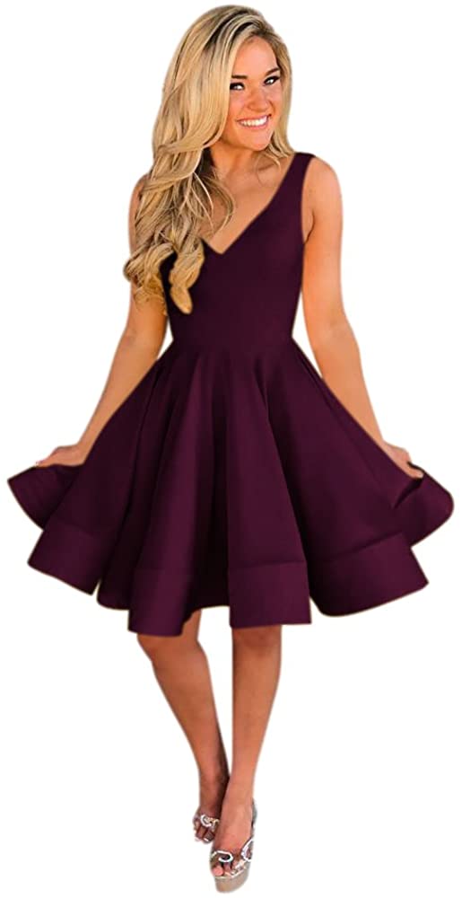 Price:$79.00 Harsuccting Elegant V-Neck Satin Ruched Ball Gown Short Prom Homecoming Dress at Amazon Women’s Clothing store