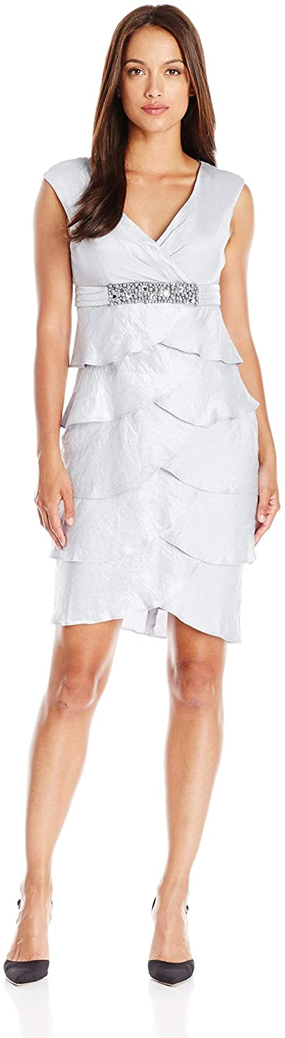 Price:$98.62    London Times Women's Petite Cap Sleeve V Neck Sheath Dress  Clothing