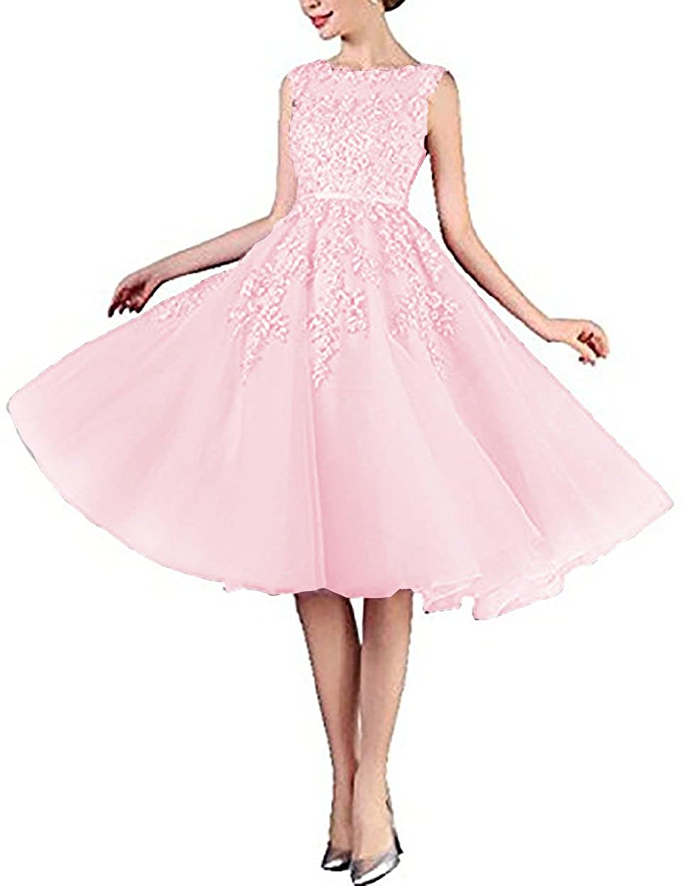 Price:$84.99    Scarisee Women's A-line Appliqued Beaded Cocktail Party Dress Tea-Length Homecoming Prom Gowns Light Pink 18W  Clothing