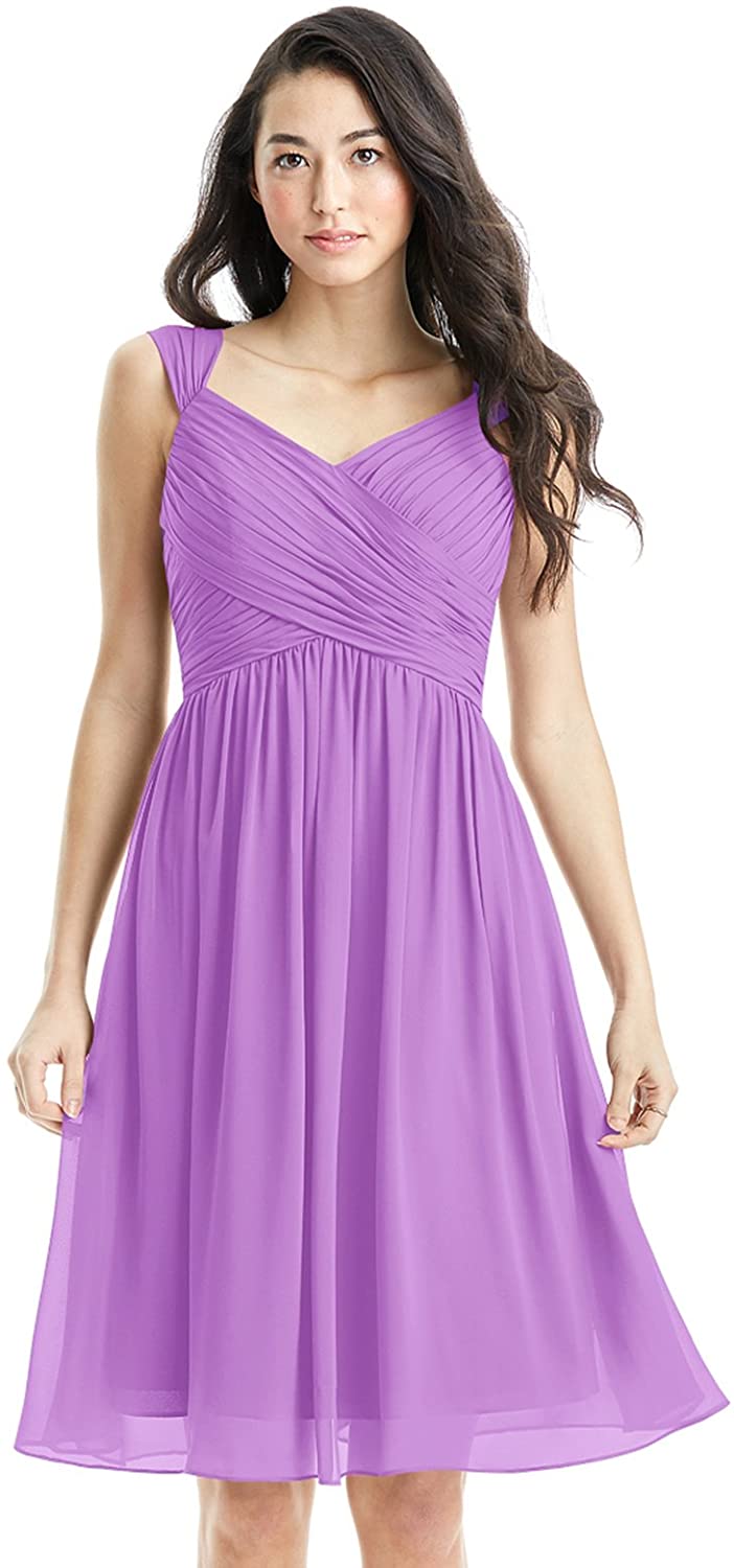 Price:$69.90 Zhongde Women's V-Neck Pleated Knee Length Bridesmaid Dress Short Chiffon Wedding Party Gown with Pocket at Amazon Women’s Clothing store