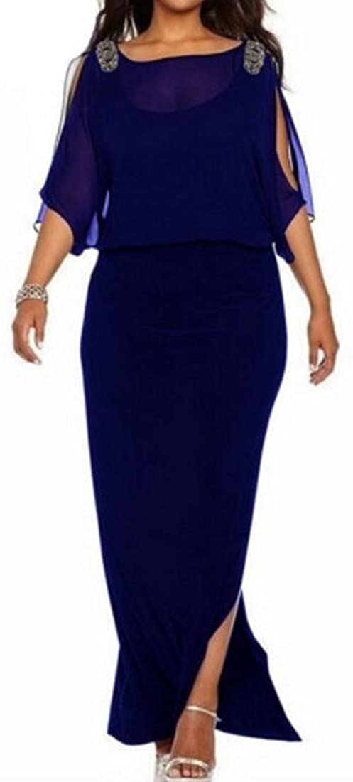 Price:$12.86 GloryA Women Mesh Hipster Long Sleeve Prom Solid Color Slit Long Dresses at Amazon Women’s Clothing store