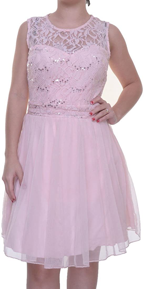 Price:$55.36    Speechless Junior's Sleeveless Lace Tulle Illlusion Short Prom Dress, Blush, 9  Clothing