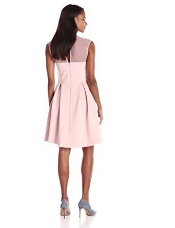 Price:$86.25    Sandra Darren Women's Sleeveless Illusion Metallic Fit and Flare Dress, Blush, 10  Clothing