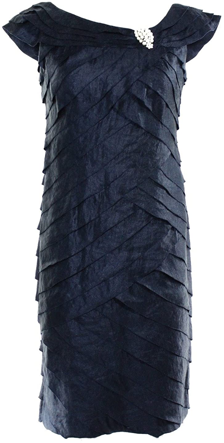 Price:$79.66    London Times Women's Portrait Collar Shutter with Broach, Navy, 2  Clothing