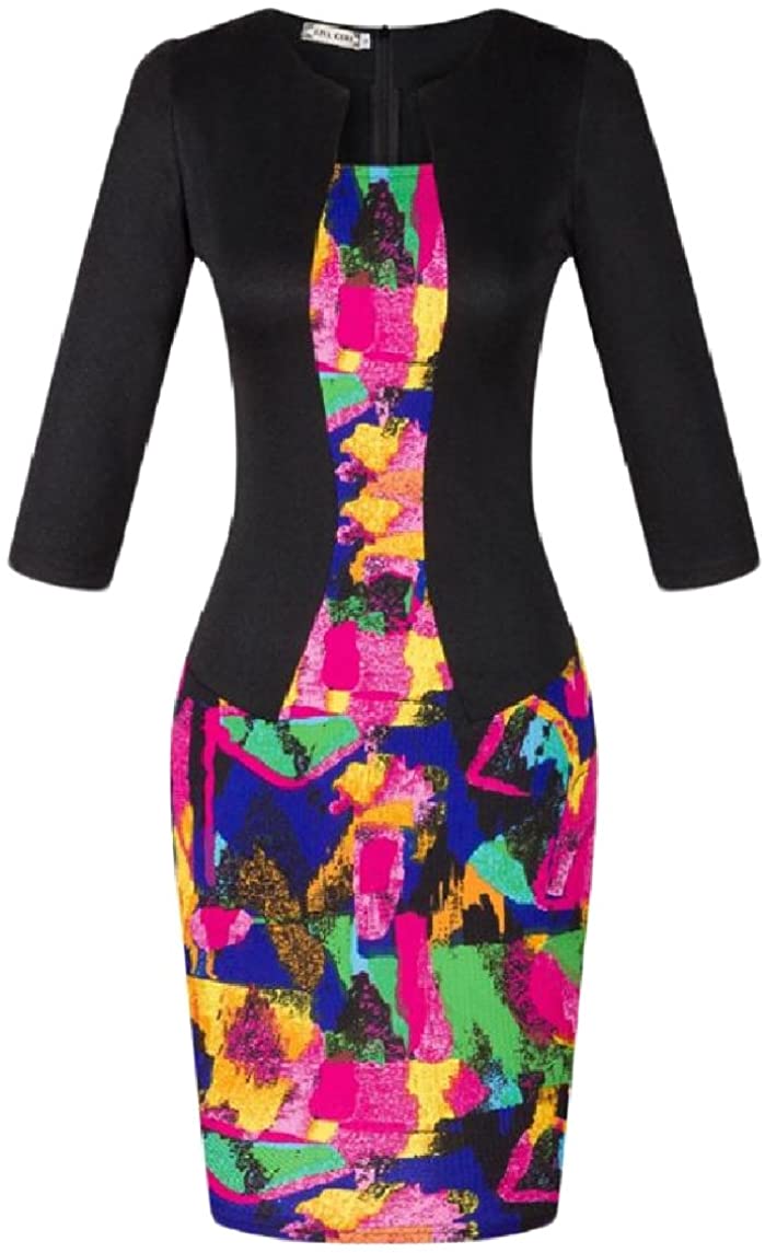 Price:$7.90 Nicelly Womens 3/4 Sleeve Fake Two Pieces Lace Stiching Midi Dress at Amazon Women’s Clothing store