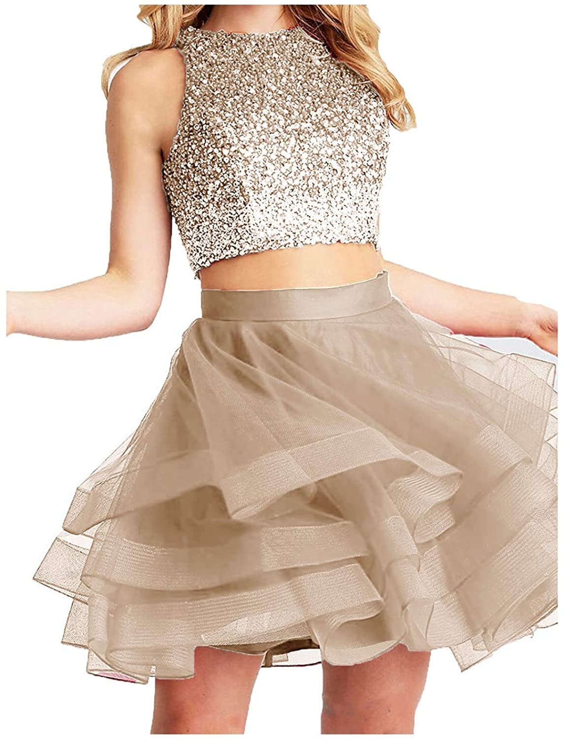 Price:$79.90 APXPF Women's Two Piece Bonnie Homecoming Dress Short Open Back Prom Ball Gowns at Amazon Women’s Clothing store