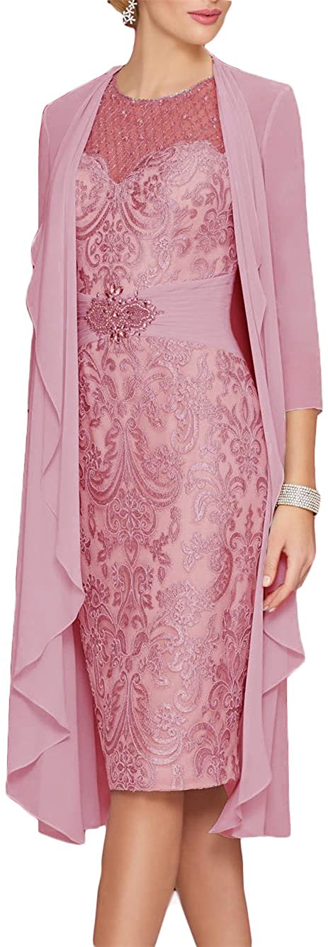 Price:$125.00    Newdeve Women's Lace Mother Of The Bride Dresses Rhinestone Belt With Chiffon Jacket  Clothing