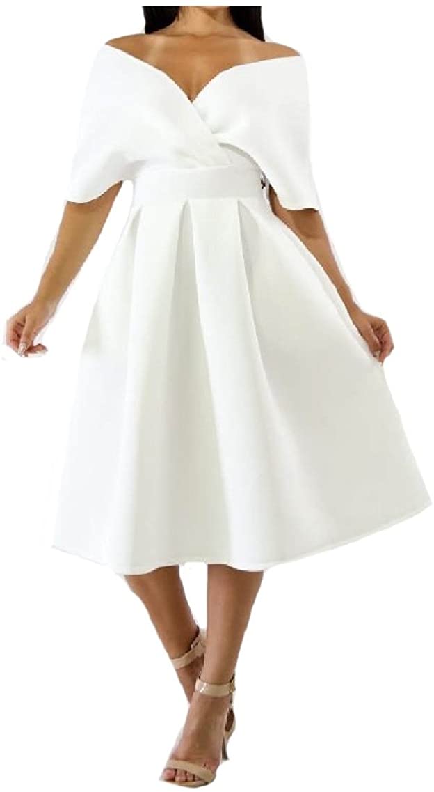 Price:$26.91 Zago Women Big Pendulum Zipper Elegant V Neck Sexy Party Mid Dress at Amazon Women’s Clothing store