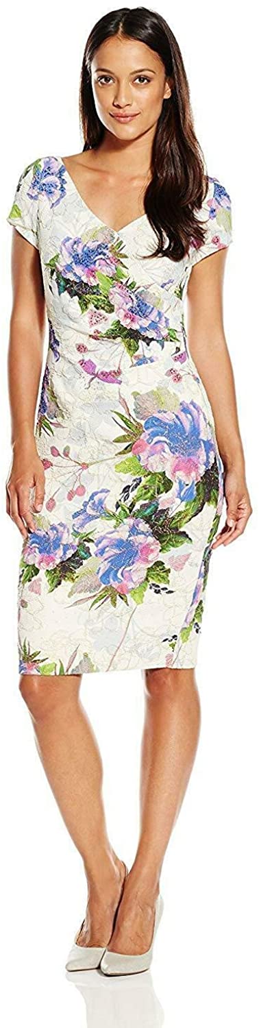 Price:$139.99    Adrianna Papell Women's Short Sleeve V-Neck Dress with Beads, Purple/Multi, 8 Petite  Clothing