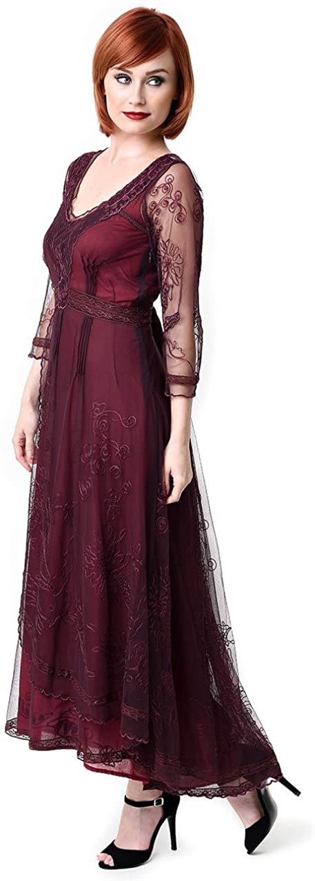 Price:$0.00    Nataya 1930s Plum Tulle Downton Abbey Tea Party Dress  Clothing