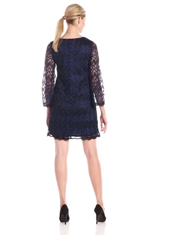 Price:$36.99    AGB Women's Scalloped Lace Slight Bell Sleeve A Line Dress Round Neckline  Clothing