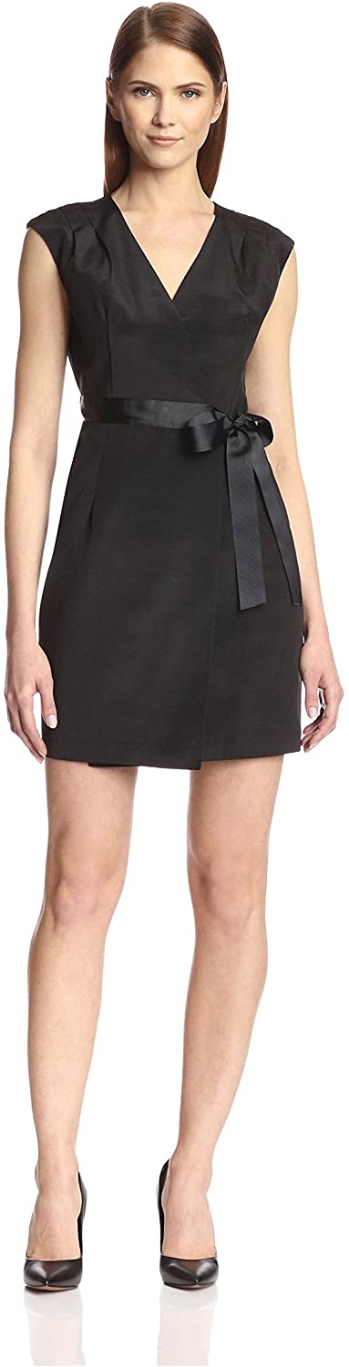 Price:$26.54    SOCIETY NEW YORK Women's Cap Sleeve Wrap Dress, Black/Black, 6 US  Clothing
