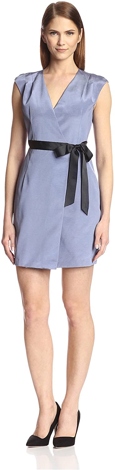 Price:$17.30    SOCIETY NEW YORK Women's Cap Sleeve Wrap Dress, Wedgewood/Black, 0 US  Clothing