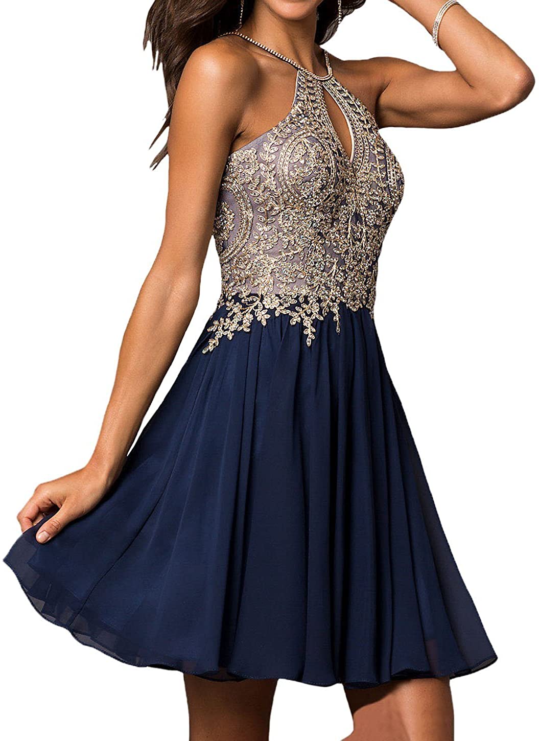 Price:$49.99    Yilis Women's A Line Chiffon Lace Beaded Homecoming Dress Short Prom Evening Dress  Clothing