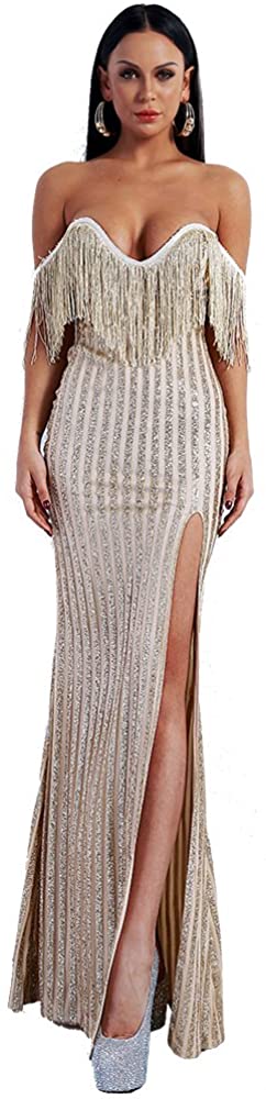 Price:$56.99 Miss ord Women Bustier Tassel Glitter High Split Cocktail Party Dress at Amazon Women’s Clothing store