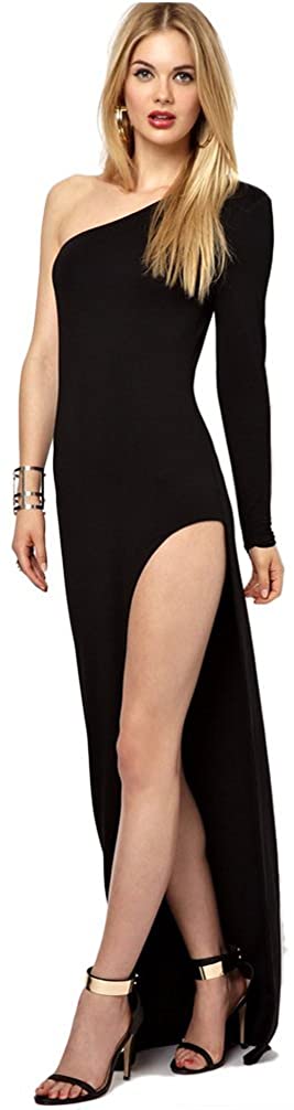 Price:$12.89    Angcoco Womens Sexy Single Sleeve Off Shoulder Side Slits Cocktail Party Dress  Clothing