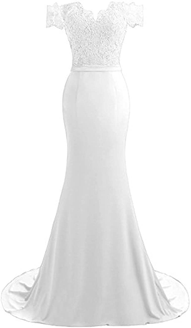 Price:$75.98 YSMei Womens Long Off Shoulder Evening Gown Lace Appliqued Satin Prom Dress MD11 at Amazon Women’s Clothing store