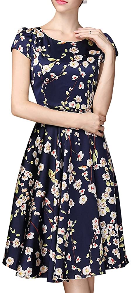 Price:$15.99    Chic Star Bzybel Women's Audrey Hepburn Style Cap Sleeves Floral Printed Rockabilly Swing Dress  Clothing