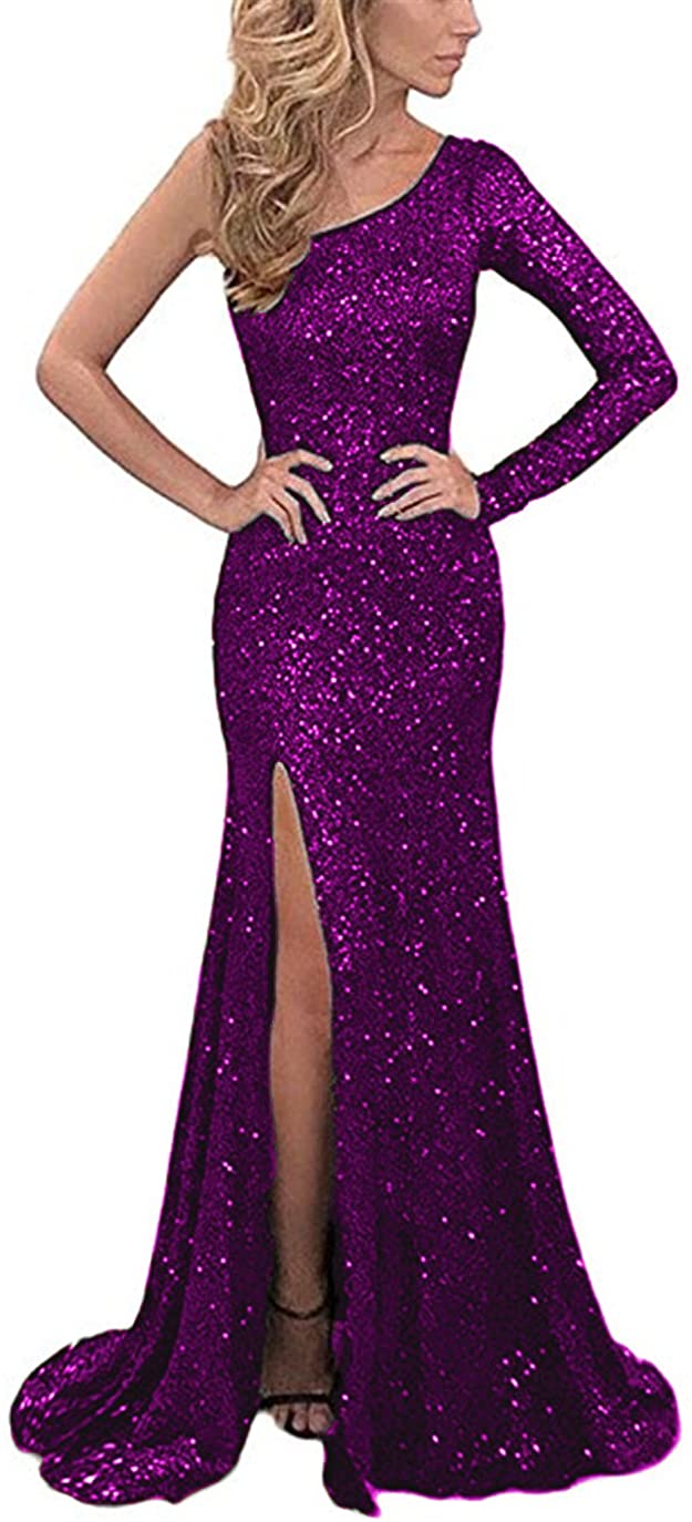 Price:$62.61    YSMei Women's One Shoulder Sequins Evening Gown  Clothing