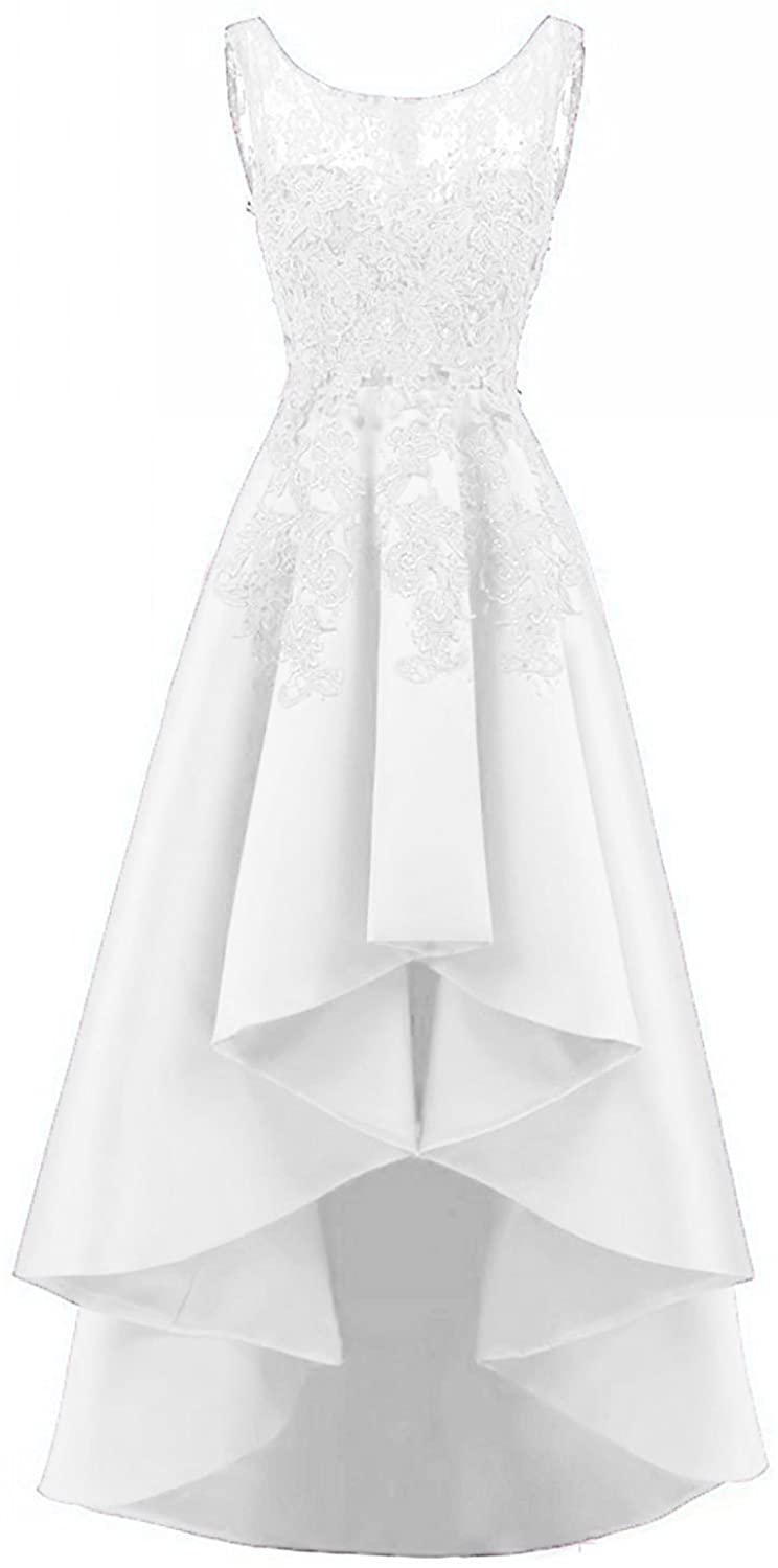 Price:$55.00 LOVING HOUSE Women's Beading Lace Wedding Dress Hi-Lo Satin Prom Dress Evening Gowns P019 at Amazon Women’s Clothing store