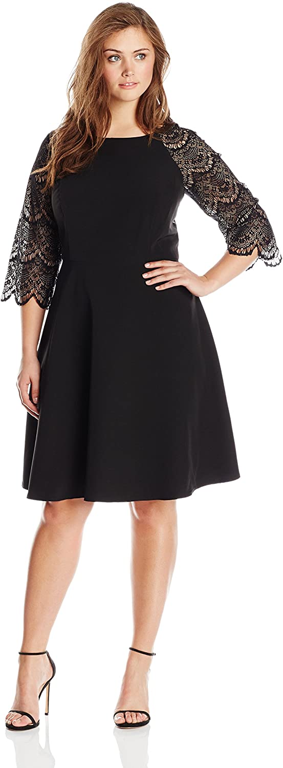 Price:$126.02    London Times Women's Plus Size 3/4 Sleeve Round Neck Lace Fit & Flare Dress, Black, 14  Clothing