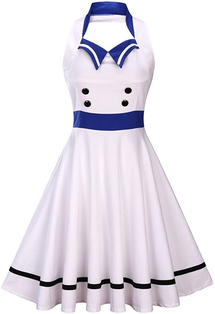 Price:$18.99 Ez-sofei Women's Vintage 1950s Navy Sailor Uniform Suit Dress Swing Party Dress at Amazon Women’s Clothing store