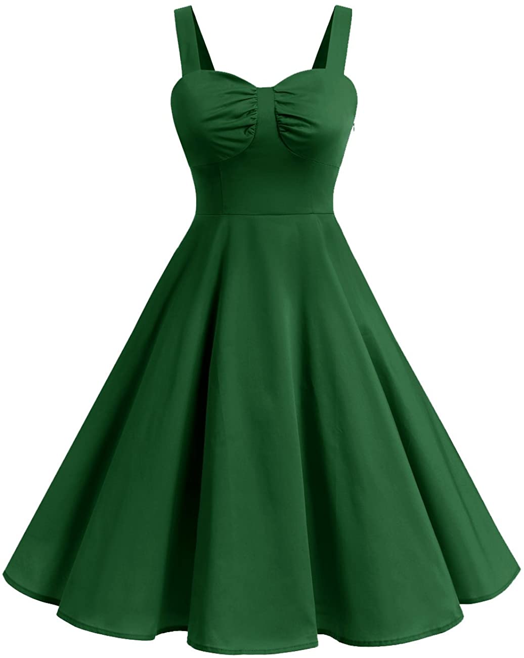 Price:$15.99 DRESSTELLS 1950s Retro Audrey Swing Pinup Rockabilly Dress Pleated Vintage Dress Green XS at Amazon Women’s Clothing store