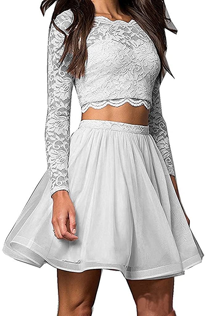 Price:$66.00    inmagicdress Lace Homecoming Dress Long Sleeves Two Pieces Short Prom Dress 138  Clothing