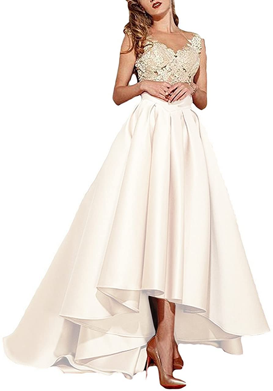 Price:$61.49    Lafee Bridal Women's High Low Lace Long Pleated Prom Gown  Clothing