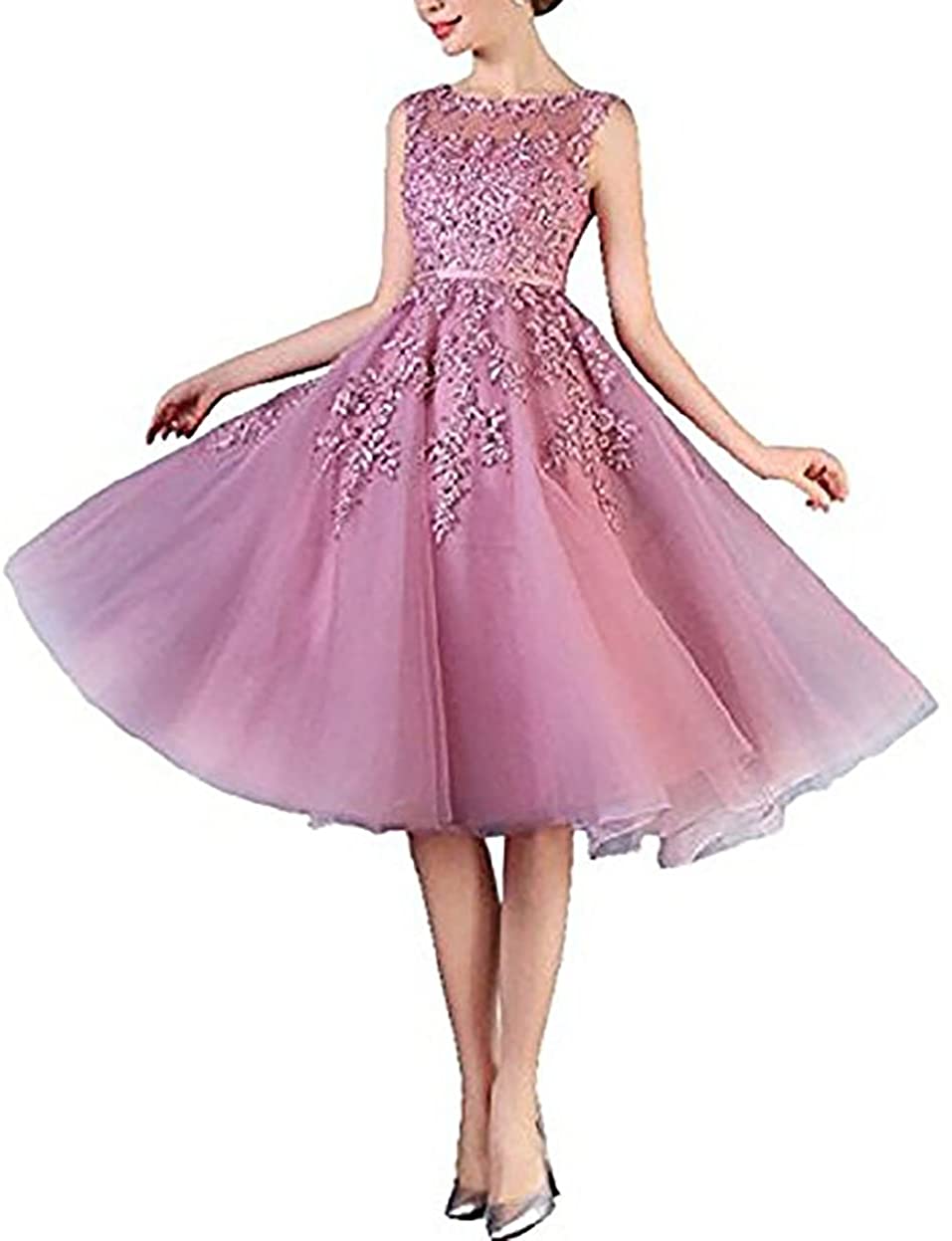 Price:$89.90    DarlingU Women's Appliqued A-Line Tea Length Cocktail Dress Homecoming GownJR008  Clothing