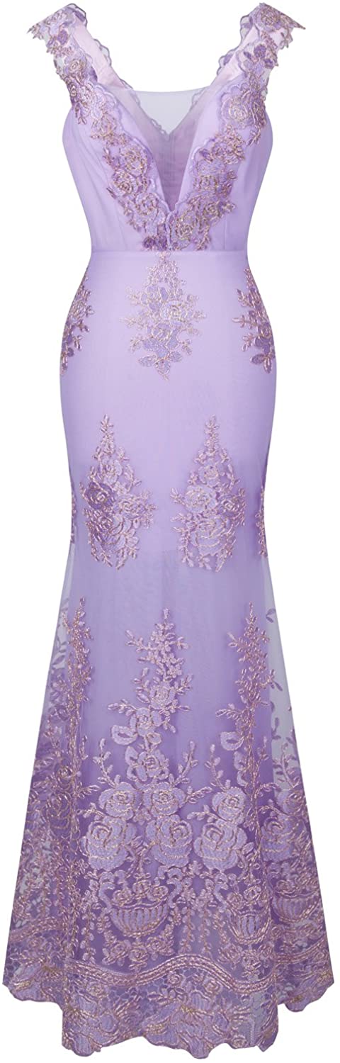 Price:$47.99    Angel-fashions Women's V Neck Embroidery Lace Flower Straps Mermaid Wedding Dress  Clothing