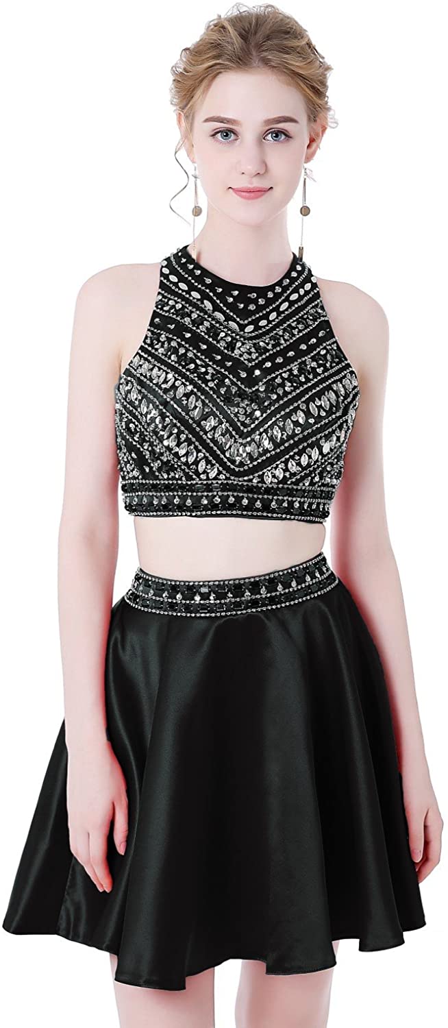Price:$59.00    HEIMO Women's Sparkly Beaded Homecoming Dresses 2 Pieces Sequined Prom Gowns Short H256  Clothing