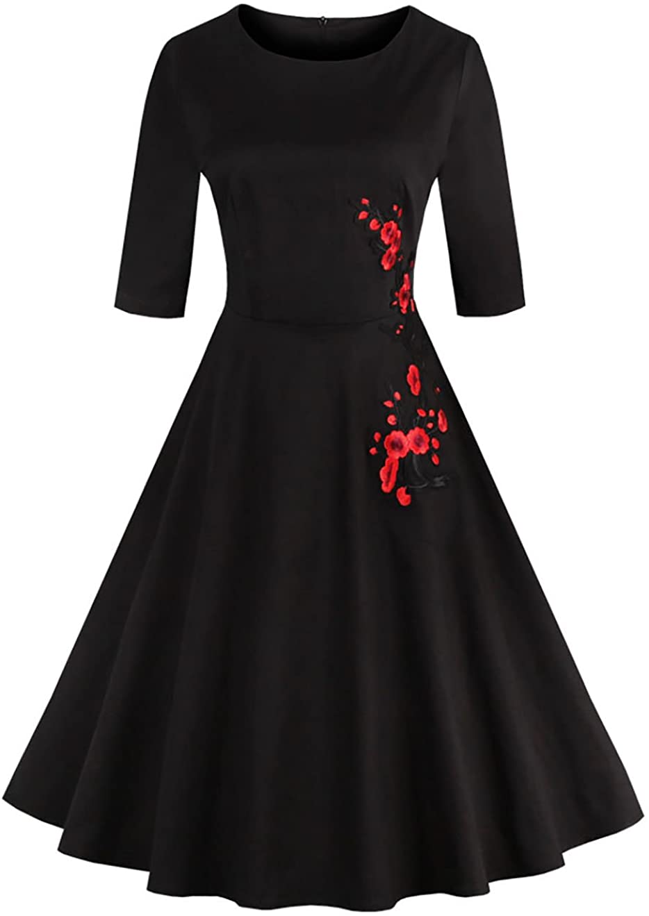 Price:$22.99    Women's Embroidery Retro Vintage 1940s Fit and Flare Rockabilly Homecoming Formal Dress Black  Clothing