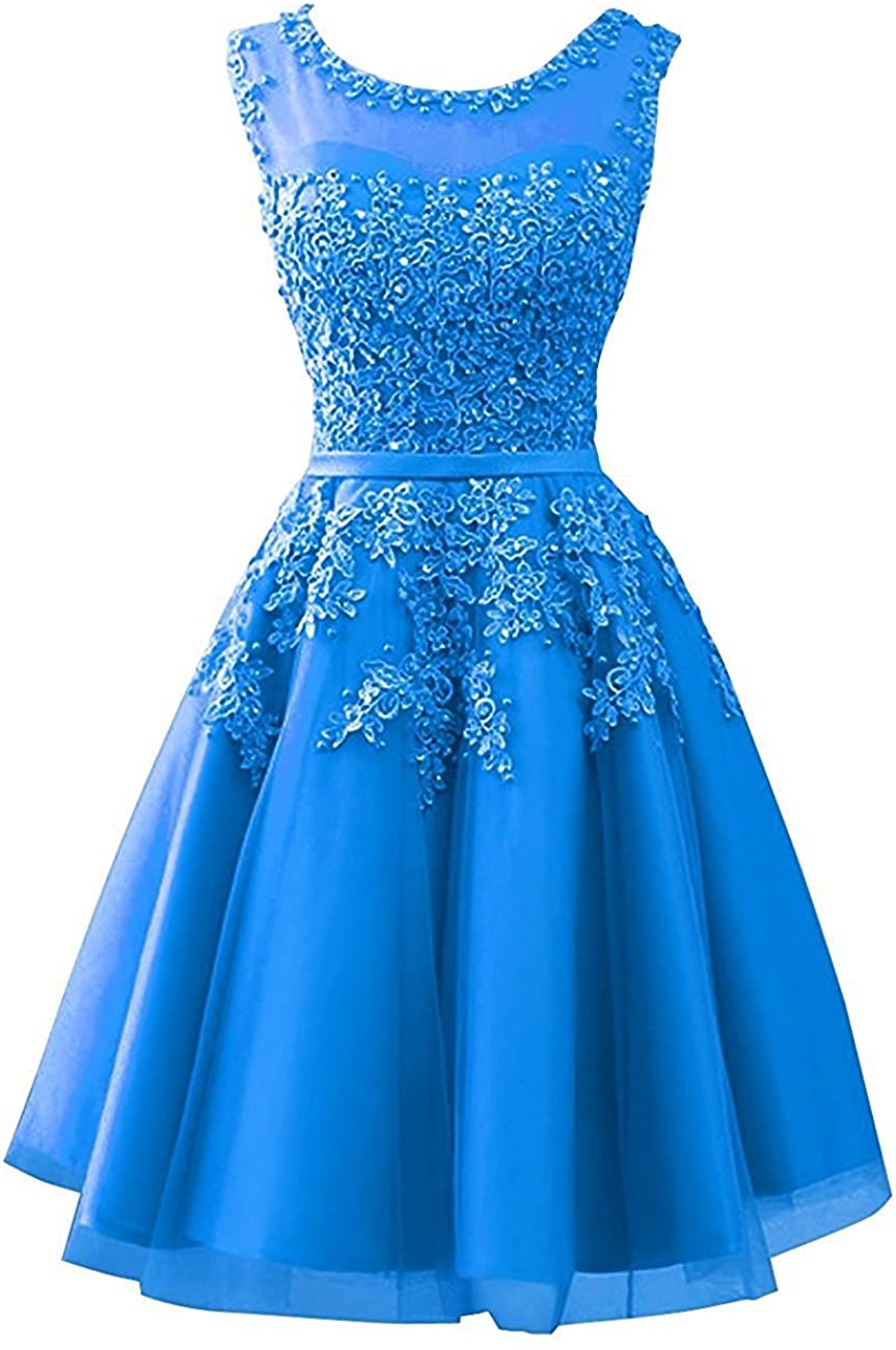 Price:$64.68    Cdress Tulle Short Junior Homecoming Dresses Lace Appliques Prom Dress Evening Gowns  Clothing