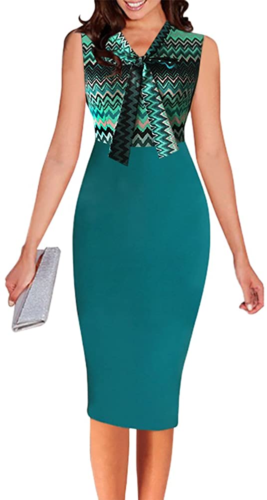 Price:$16.99 LECHEERS Women Sleeveless Bodycon Elegant Vintage Formal Business Pencil Dress at Amazon Women’s Clothing store