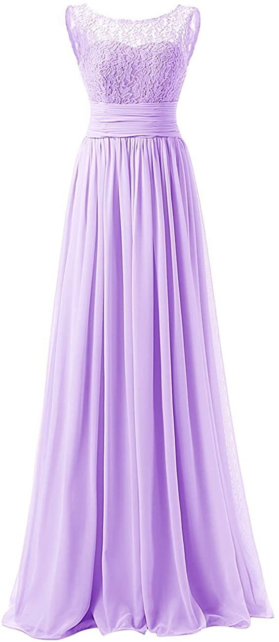 Price:$45.00 Uther Women's Long Prom Dress Scoop Bridesmaid Dress Lace Chiffon Evening Gowns at Amazon Women’s Clothing store