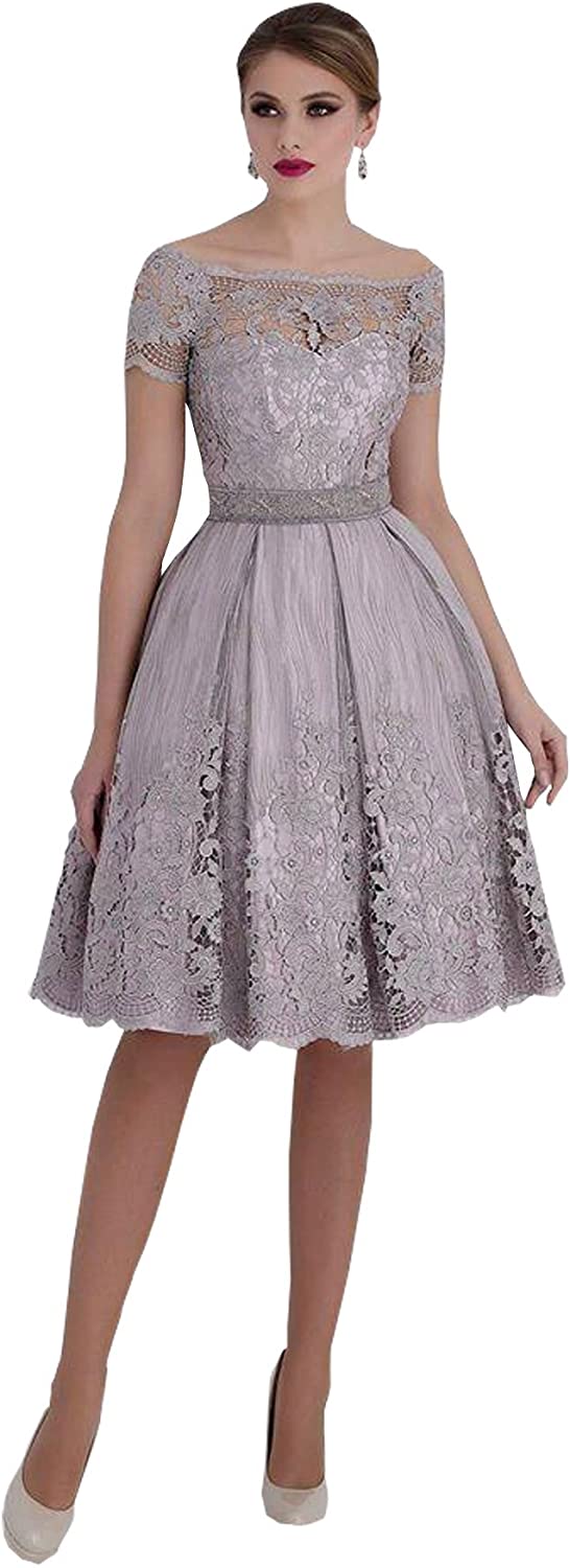 Price:$129.00 New Deve Newdeve Lace Bateau Short Sleeves Silver-Gray Mother Dresses at Amazon Women’s Clothing store
