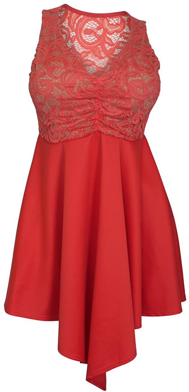 Price:$24.99    eVogues Plus Size Lace Overlay Sleeveless Dress Coral - 1X  Clothing