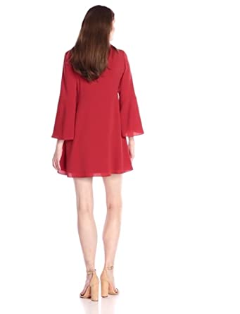 Price:$202.73    Halston Heritage Women's Long Bell Sleeve Deep V Neck Dress with Shirring and Beads  Clothing