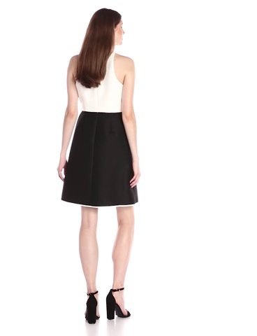 Price:$103.48    Halston Heritage Women's Sleeveless High Neck Structurd Dress with Flounce Skirt  Clothing