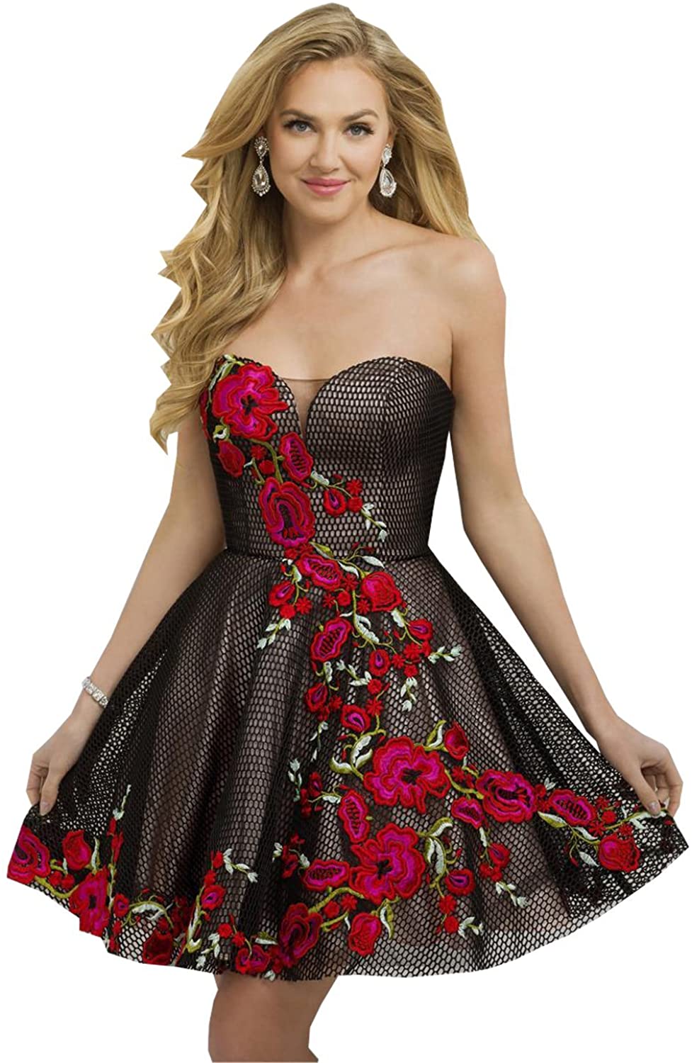 Price:$299.00    Kelaixiang Strapless Cocktail Dress for Women Evening Party Lace Above Knee  Clothing