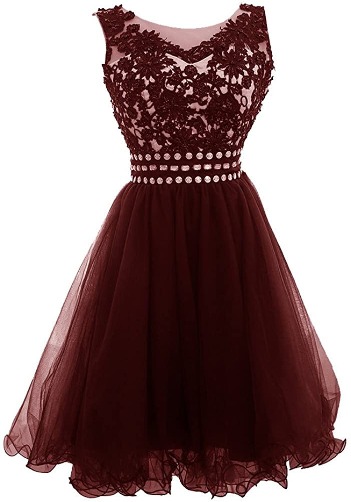 Price:$89.99    Fit Design A Line Appliques Beaded Short Plus Size Homecoming Dresses for Juniors Burgundy Size 16  Clothing