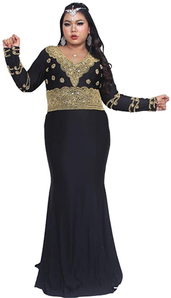Price:$129.00    Glambition Kaftan Couture - Britney - Fitted Gown 18 - Hand-Beaded Kaftan, Dress, Abaya (X-Large, Black), Dubai, Morrocan, African, Style  Clothing