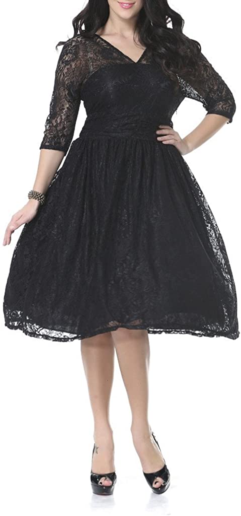 Price:$27.99 QZUnique Women's Summer Elegant Lace Half Sleeve Shivering Bubble Dresses at Amazon Women’s Clothing store