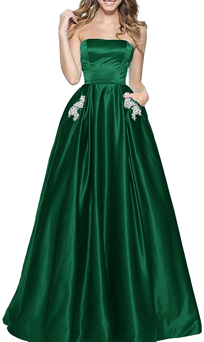Price:$19.99    TTYbridal Women's A-Line Prom Dress Long Satin Party Gown With Pockets P3  Clothing
