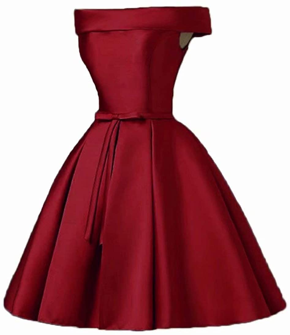 Price:$62.99    Beilite Women's Off Shoulder Satin A Line Short Homecoming Wedding Party Dresses Burgundy 0  Clothing