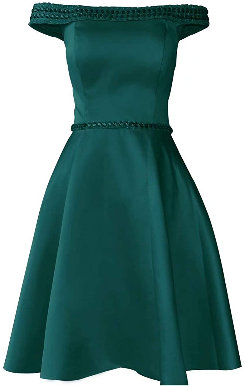 Price:$42.40    NewFex Off Homecoming Dress Satin A-Line Cocktail Short Prom Gown With Pockets  Clothing