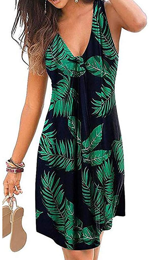 Price:$7.71    COLNER Women’s Summer Wrap V Neck Bohemian Sleeveless Floral Print Swing Beach Mini Dresses,4 Color  Clothing