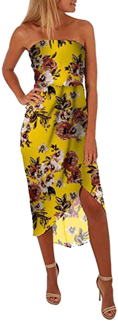Price:$4.87    Womens Summer Sexy Off Shoulder Boho Floral Print Strapless Asymmetrical Beach Dress Elegant Holiday Party Dresses  Clothing