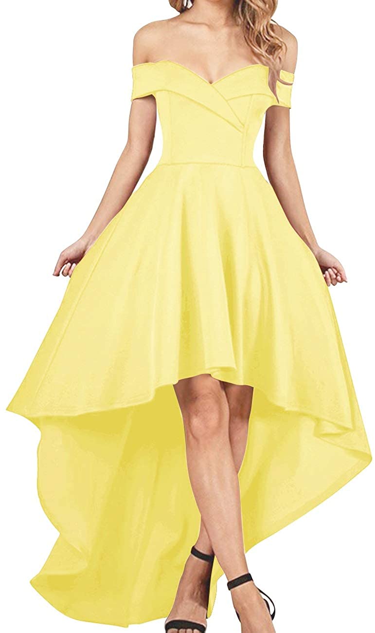 Price:$79.89    SUNFURA Women's Off Shoulder High Low Prom Homecoming Dress with Pockets  Clothing